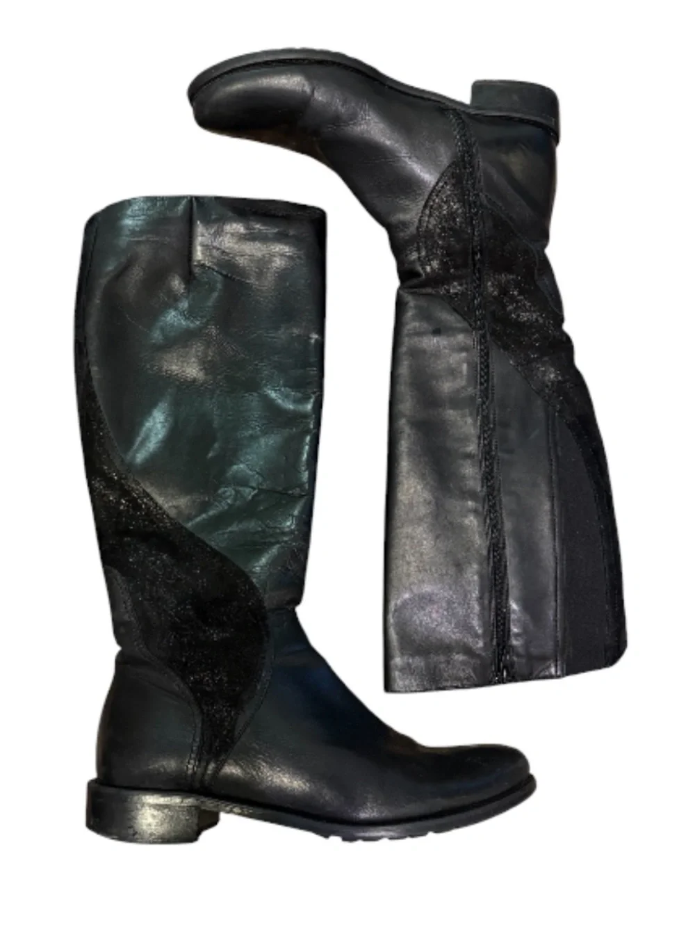 Italian Leather Knee High Boots Black Artisan Made Side Zip Size 9